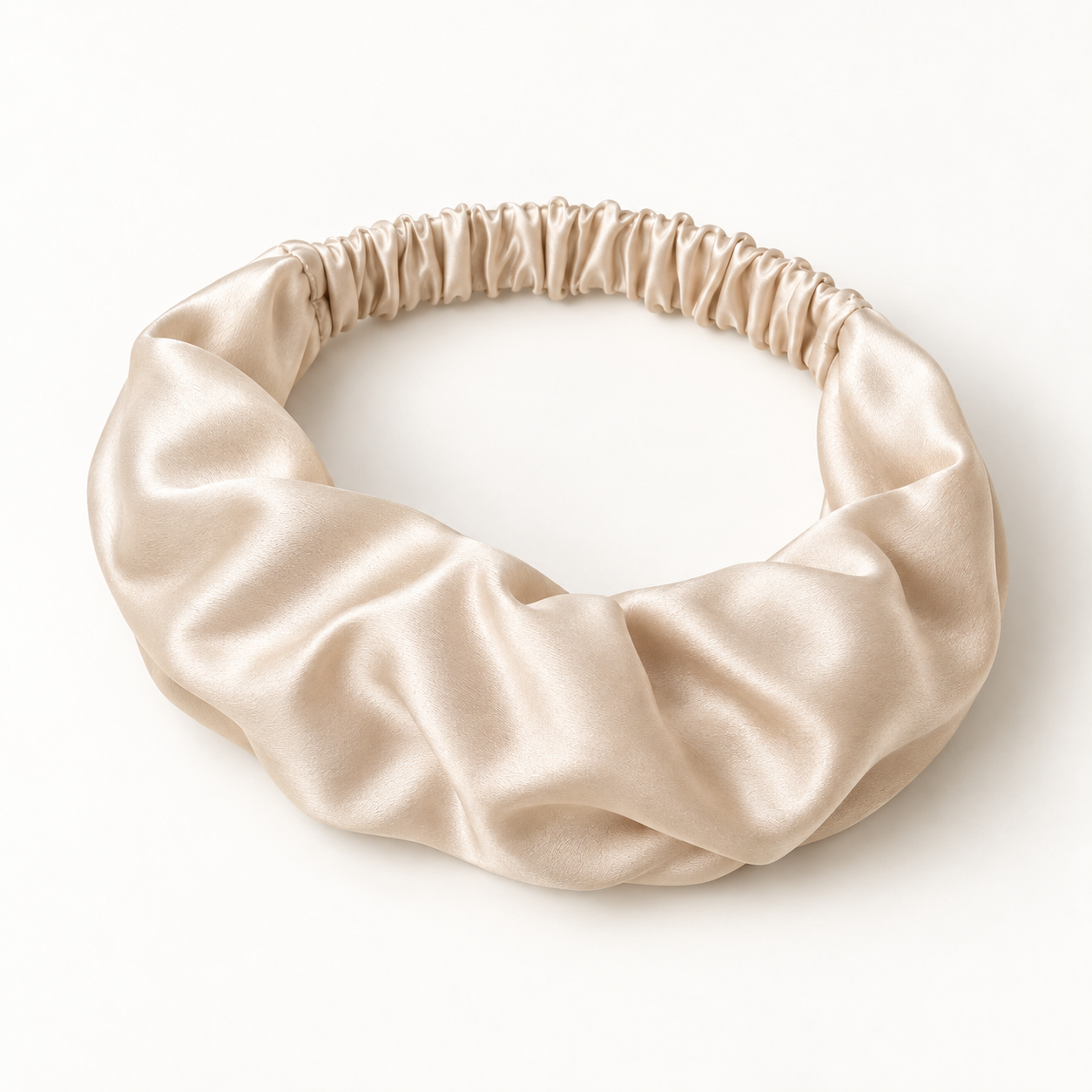 Wide gathered silk headband direction